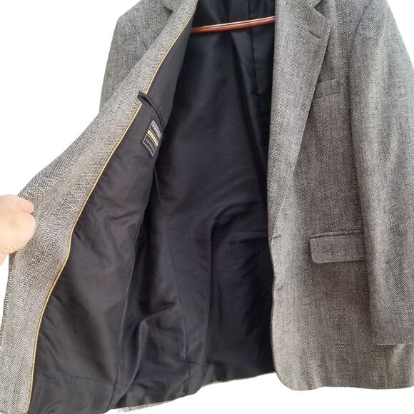 Haggar Mens Wool Silk Sport Tweed Coat 42L Gray Herringbone Blazer Suit Jacket - Picture 5 of 11
